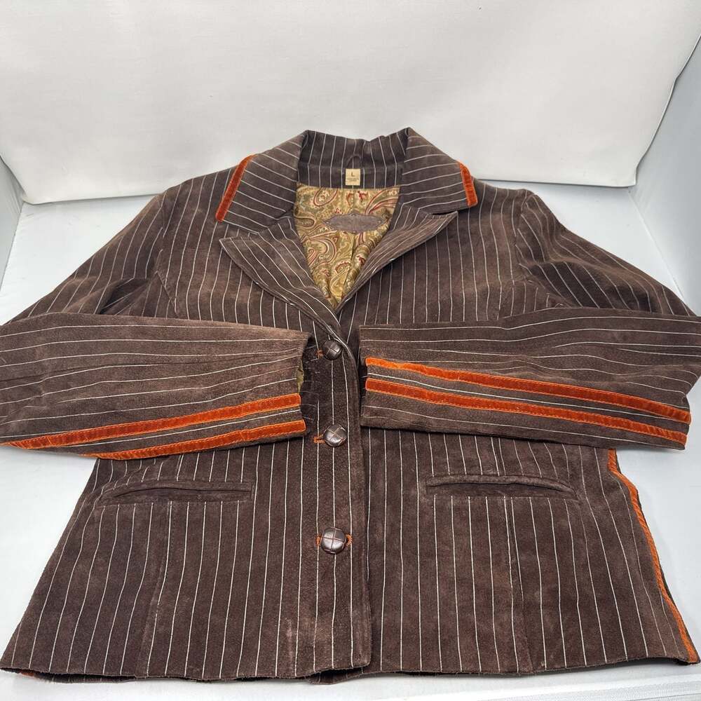 Wilsons Leather Brown Pinstripe Blazer Jacket